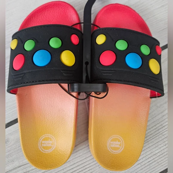 Black Slides with Red, Yellow & Blue Logo Custom Softball Slides Flip Flops Sandals, Personalized  main image 4